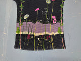 Black Floral Beaded Crinkle Mock Neck Top