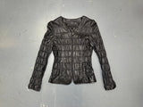 Black Ruched Leather Zip Up Jacket