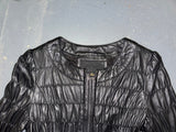 Black Ruched Leather Zip Up Jacket