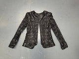 Black Ruched Leather Zip Up Jacket