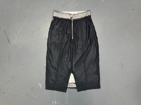 DOLCE & GABBANA Black Mesh Ruched Silk Midi Skirt