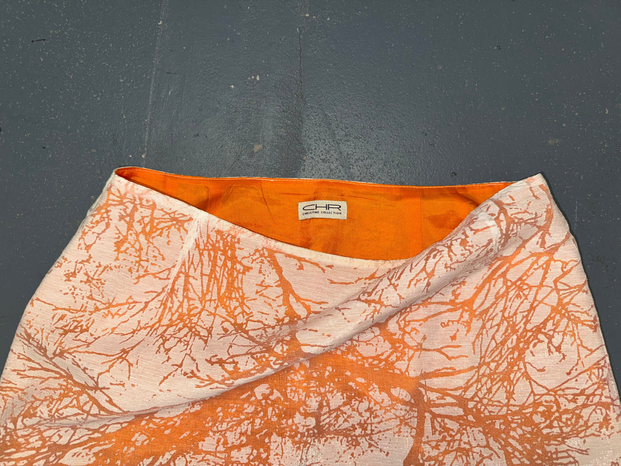 Peach and White Overlay Tree Print Midi Skirt