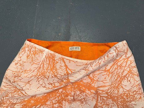 Peach and White Overlay Tree Print Midi Skirt