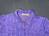 Purple Frayed Short Sleeve Button Up Top