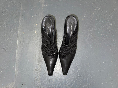 VIA SPIGA Black Leather Heeled Mules US 6