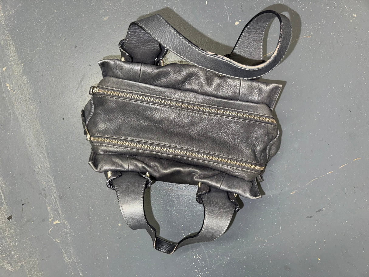 Dark Grey Leather Shoulder Bag
