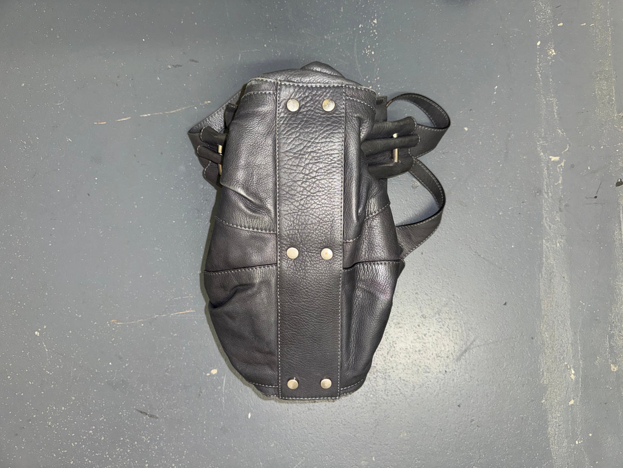 Dark Grey Leather Shoulder Bag