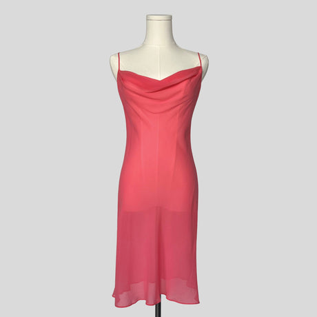 Sheer mesh slip dress in hot pink