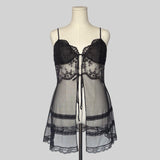 Sheer lace split front slip