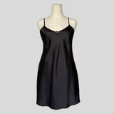 Silky rosette slip dress in black