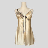 Flower trim split front babydoll dress with matching panties