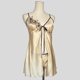 Flower trim split front babydoll dress with matching panties