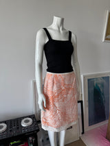 Peach and White Overlay Tree Print Midi Skirt