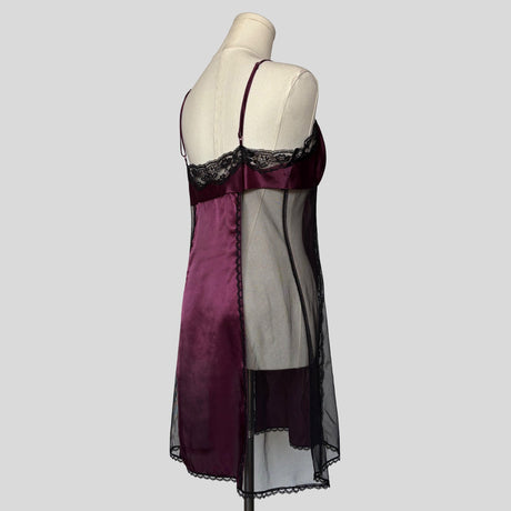 Mesh inset lace trim slip dress