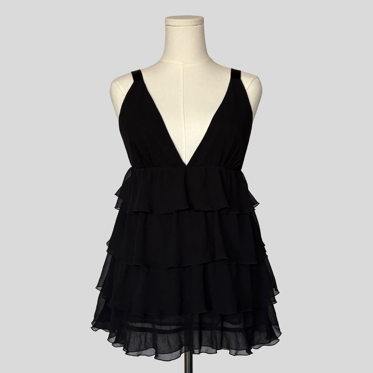 Ruffled plunging neckline mini dress
