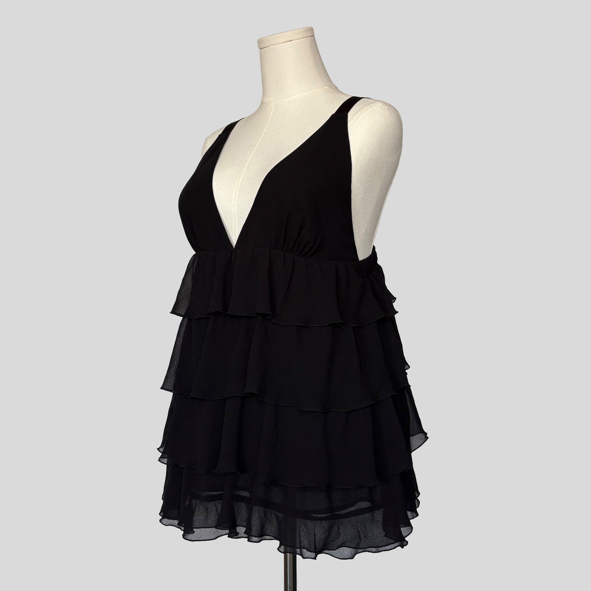 Ruffled plunging neckline mini dress