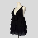 Ruffled plunging neckline mini dress