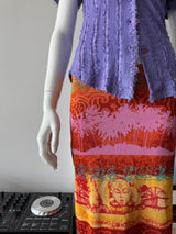 TESSUTO Orange and Pink Printed Midi Skirt