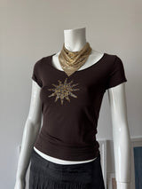 ESCADA SPORT Brown Studded Baby Tee