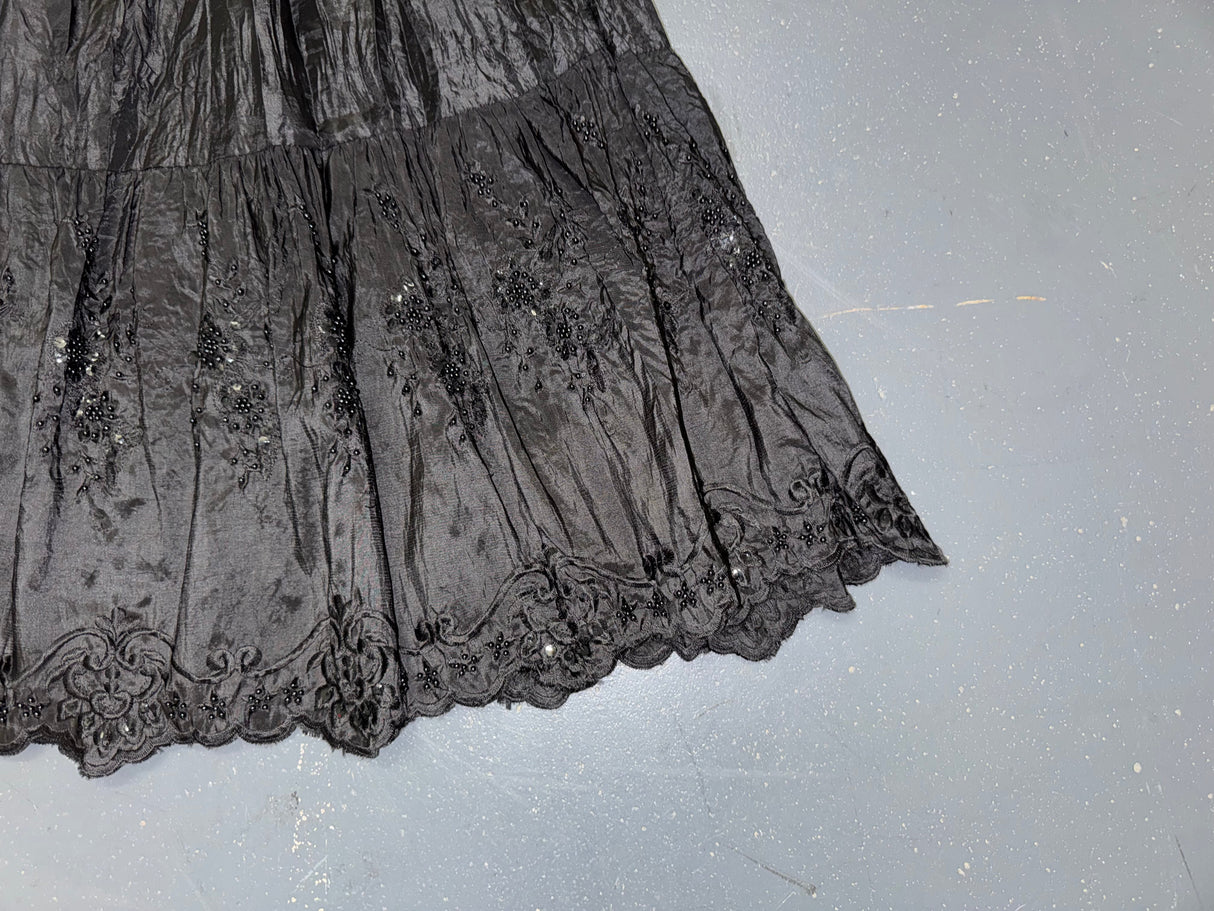 VERTIGO Black Crinkle Beaded Midi Skirt