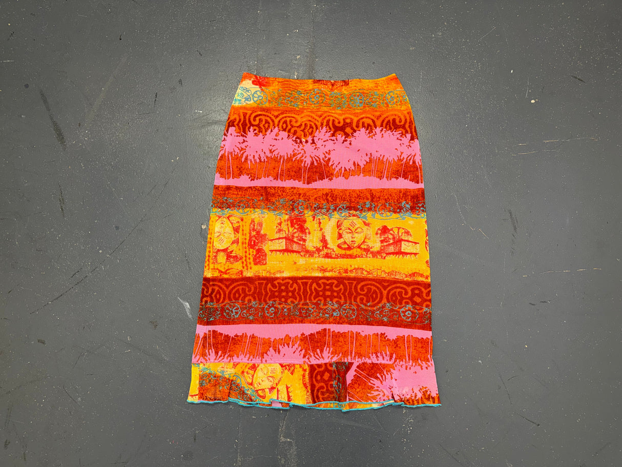 TESSUTO Orange and Pink Printed Midi Skirt