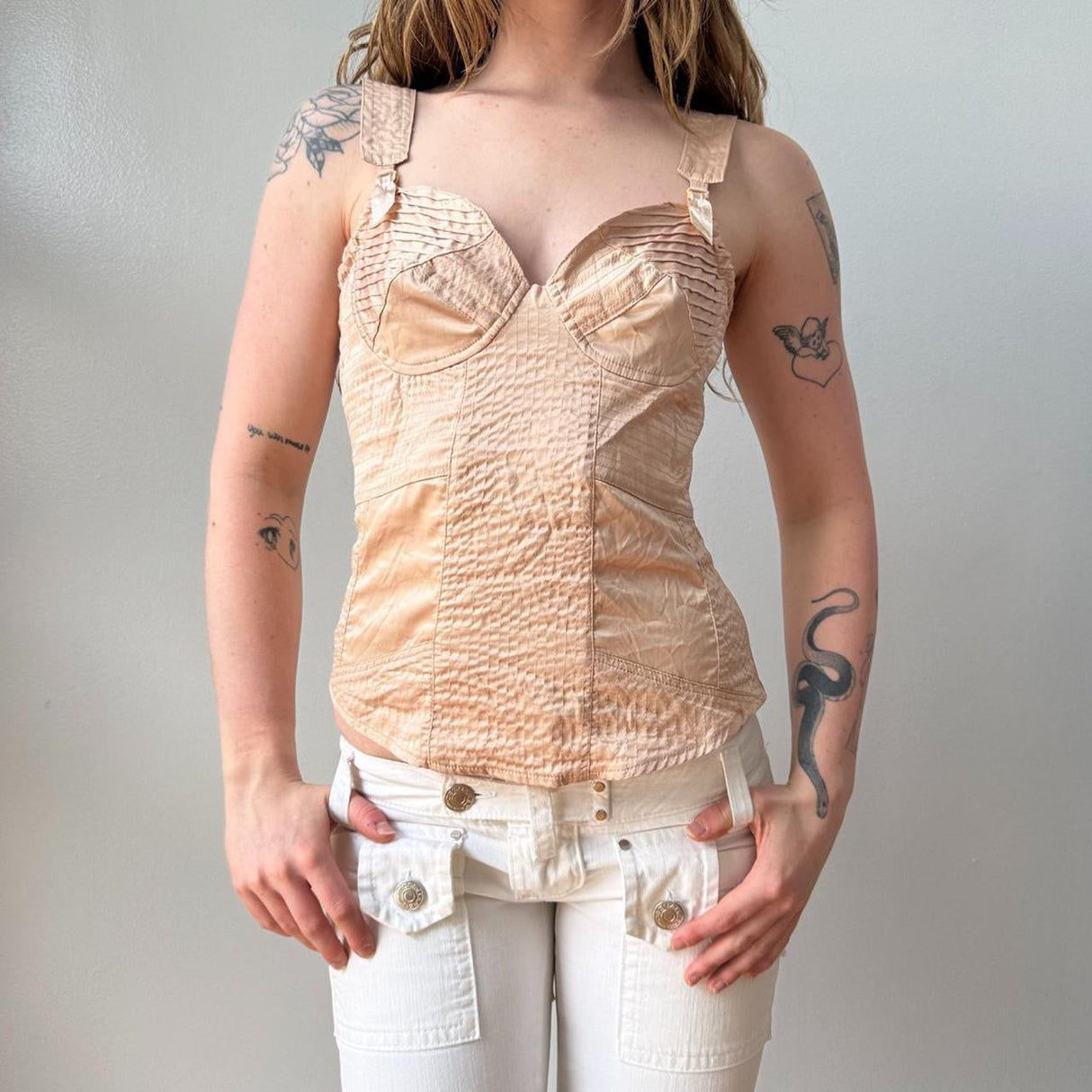 French Gold Lace Up Bustier Tank