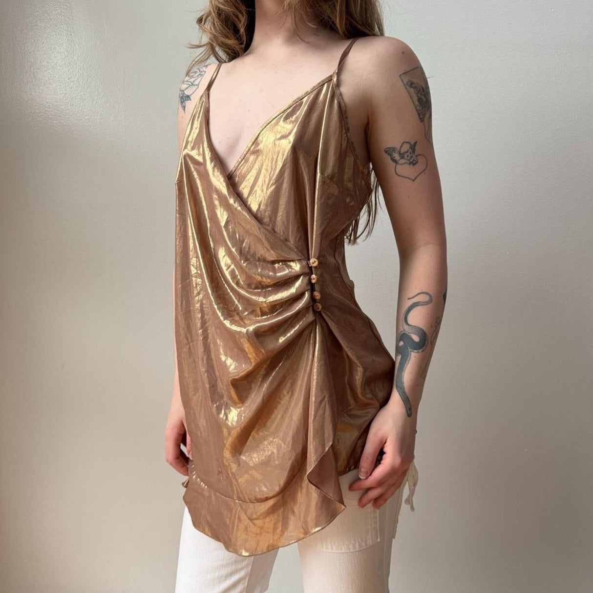 Italian Gold Liquid Ruched Tank