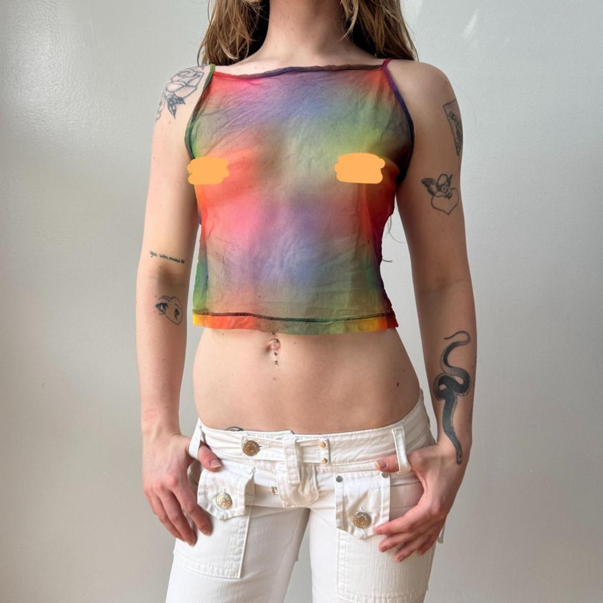 Romeo Gigli Rainbow Mesh Sheer Tank