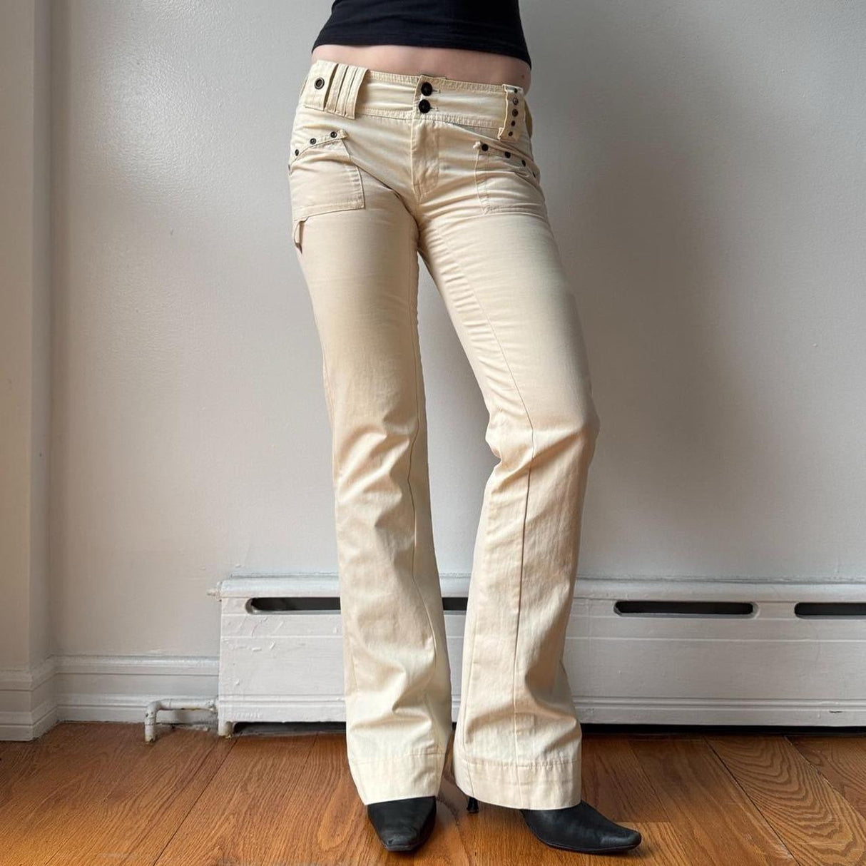 Diesel Butter Yellow Cargo Low Rise Flare Pants