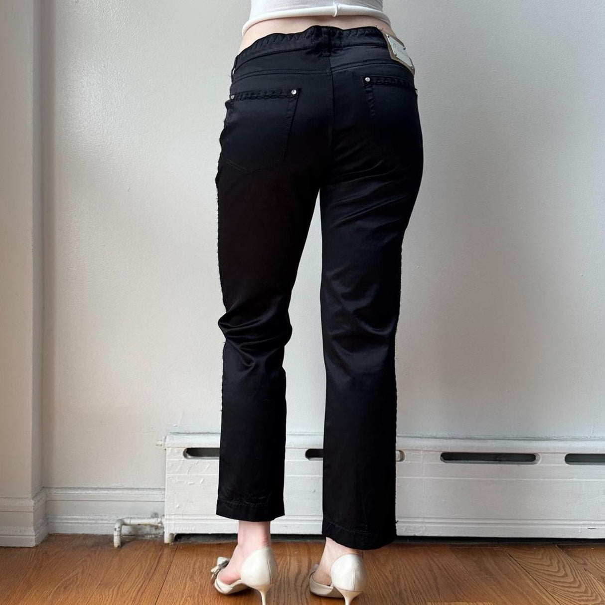 Blumarine Black Satin Low Rise Capris