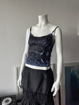 ORIGAMI MAGIC SCARF Black and Blue Crinkle Top