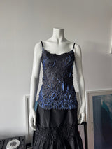 ORIGAMI MAGIC SCARF Black and Blue Crinkle Top