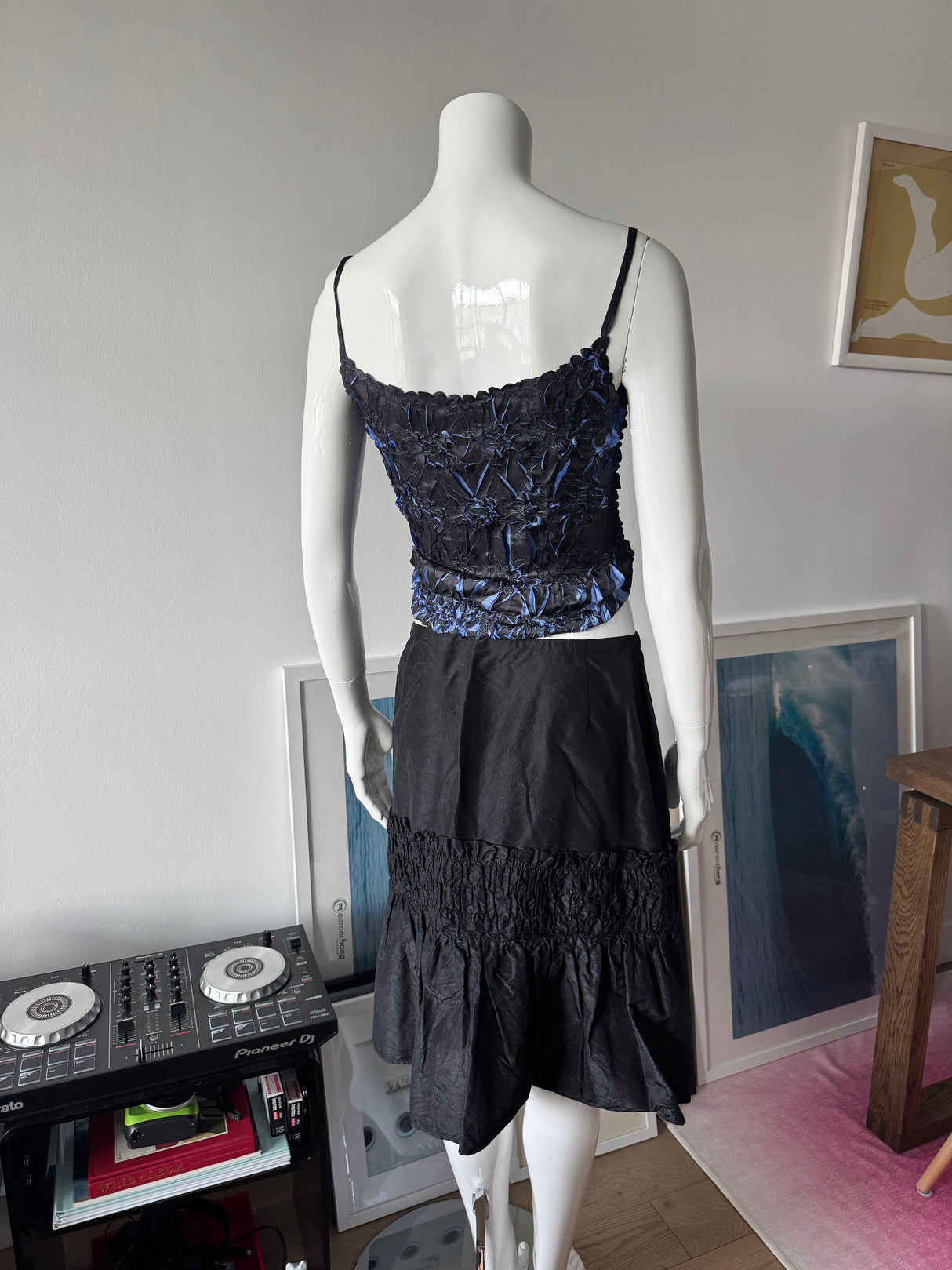 BLUMARINE Black Silk Ruffle Midi Skirt