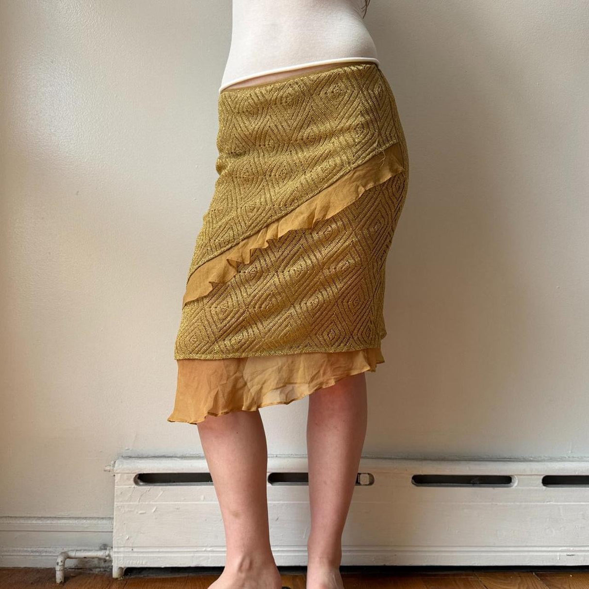 Italian Gold Sparkly Ruffled Midi Skirt