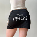 Italian Black White Graphic Racer Cargo Mini Skirt