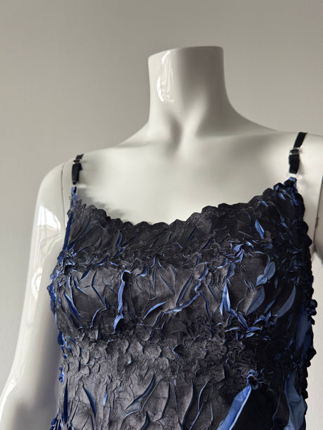 ORIGAMI MAGIC SCARF Black and Blue Crinkle Top