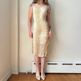 Italian Gold White Snake Print Ruffled Midi Dress