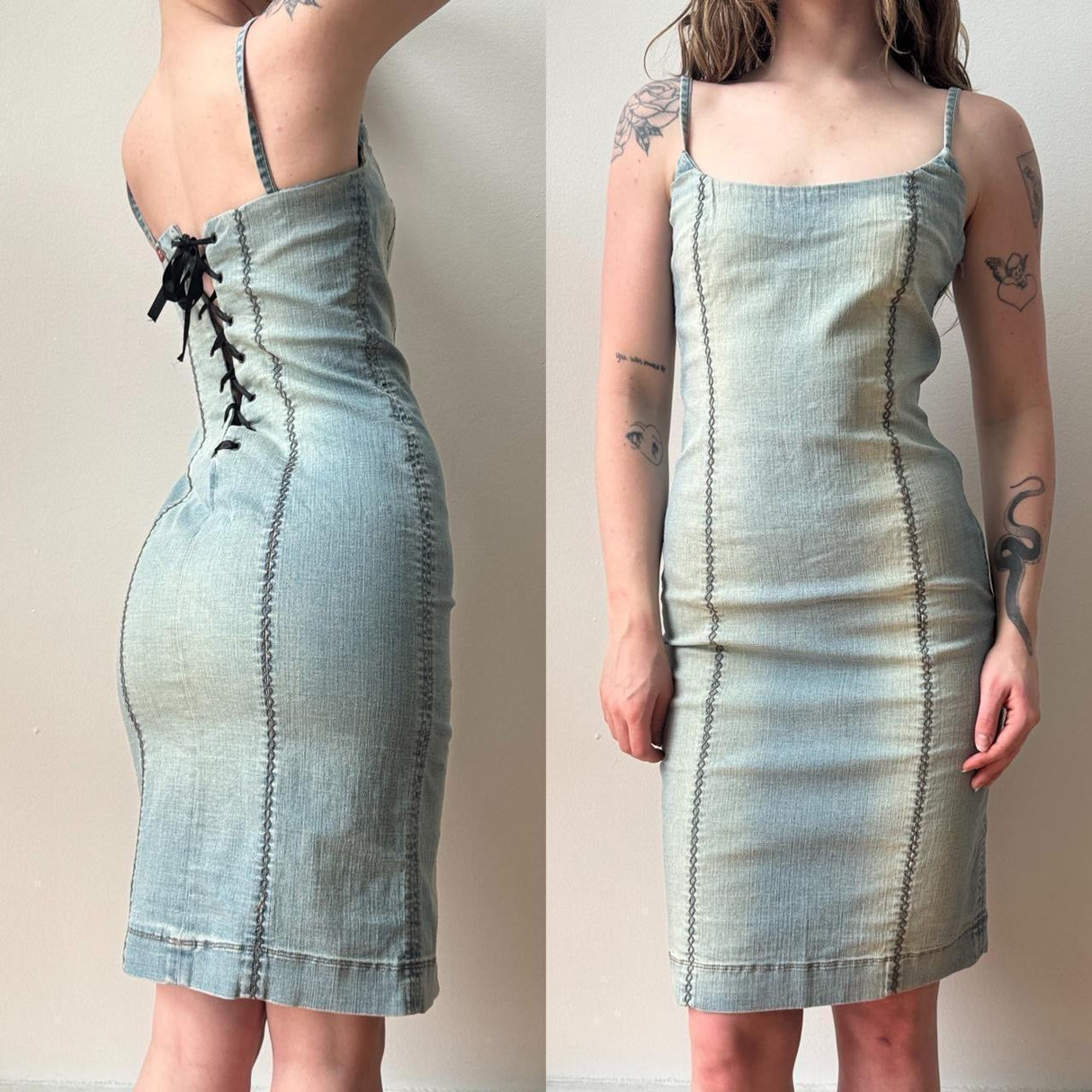 Miss Sixty Denim Lace Up Corset Midi Dress
