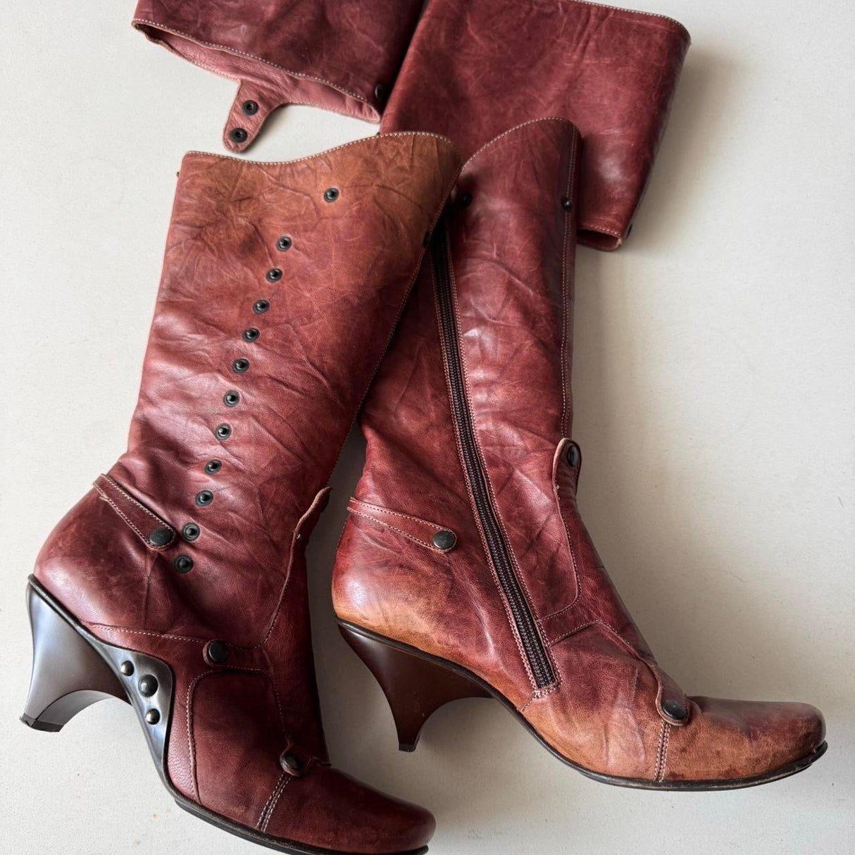Italian Burgundy Faded Studded Modular Heeled Boots