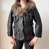 Dolce & Gabbana Black Stitched Fur Trim Moto Jacket