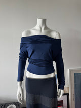 LES COPAINS Navy Cowl Neck Long Sleeve Top