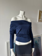 LES COPAINS Navy Cowl Neck Long Sleeve Top