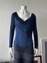 LES COPAINS Navy Cowl Neck Long Sleeve Top