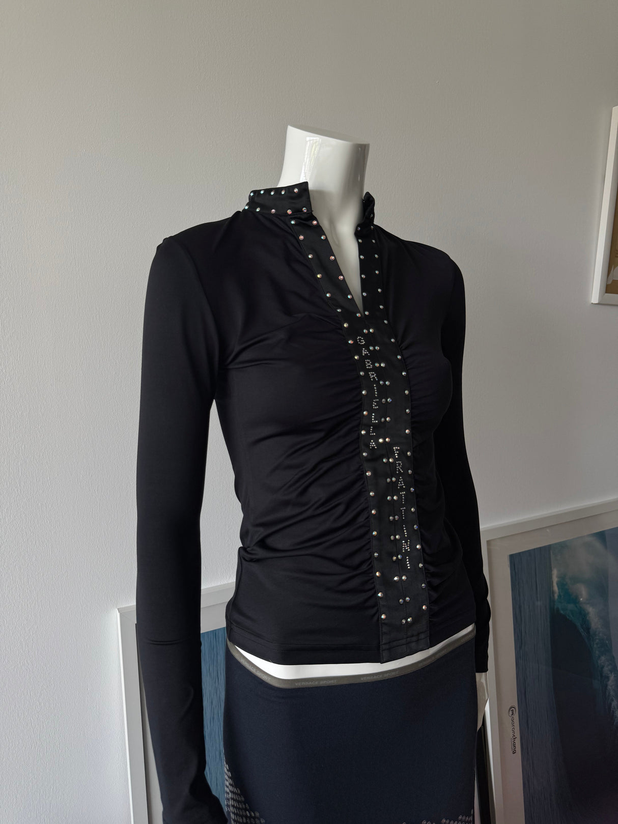 Black Long Sleeve Rhinestone Top