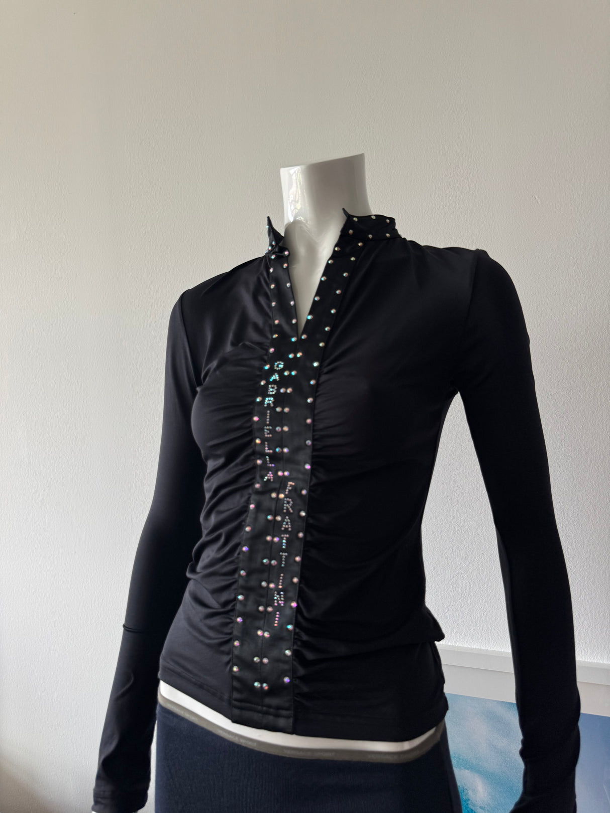 Black Long Sleeve Rhinestone Top