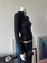 Black Long Sleeve Rhinestone Top