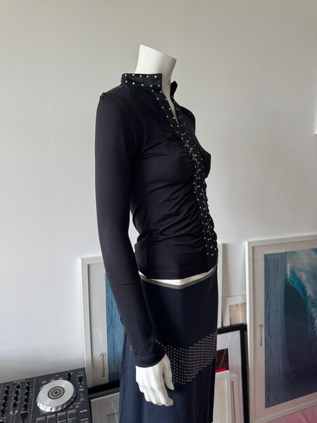 Black Long Sleeve Rhinestone Top