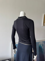 Black Long Sleeve Rhinestone Top