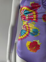 Purple Floral Print One-Piece Swimsuit