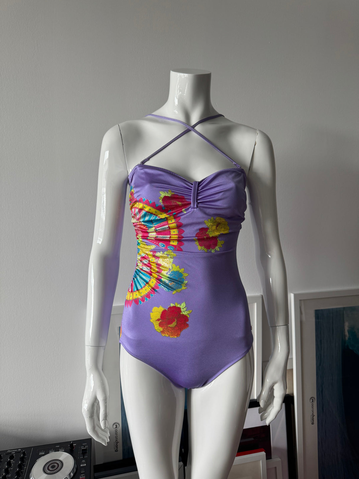 Purple Floral Print One-Piece Swimsuit